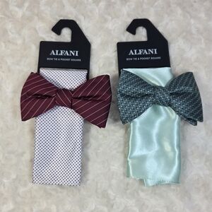 Alfani Bow Tie and Pocket Square Set - Burgundy and Teal